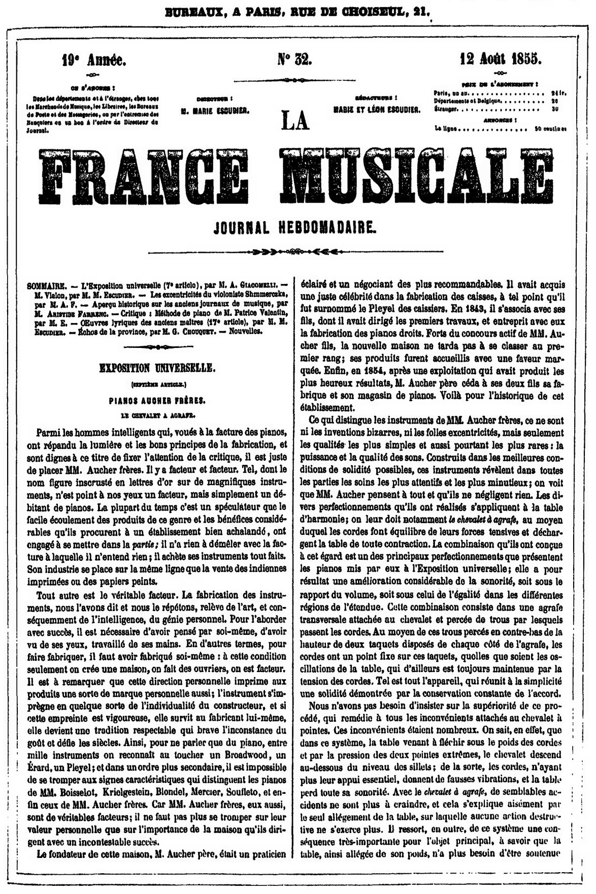 France Musicale 12 Août 1855